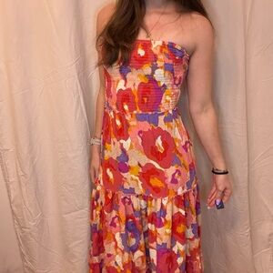 Vibrant Floral Strapless Maxi Dress